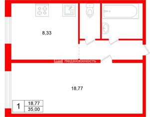 1-комн. кв. 35 м² 3/13 этаж