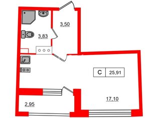 Студия 24.43 м² 13/18 этаж