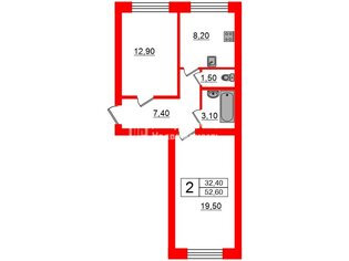 2-комн. кв. 52.6 м² 2/6 этаж