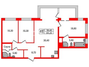 3-комн. кв. 84.2 м² 5/13 этаж