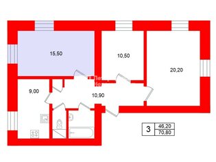 Комната 15.5 м² в 3-комн. кв. 2/3 этаж