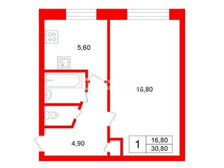 1-комн. кв. 30.8 м² 1/5 этаж