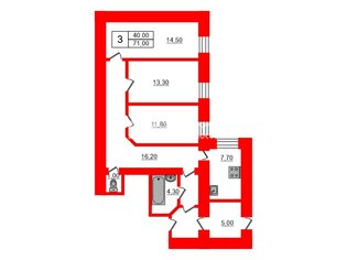 3-комн. кв. 71 м² 5/7 этаж