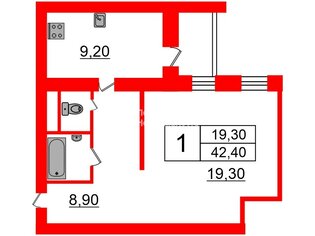 1-комн. кв. 42.4 м² 8/16 этаж