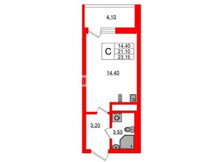 Студия 23.15 м² 2/19 этаж