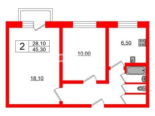 2-комн. кв. 45.3 м² 2/5 этаж