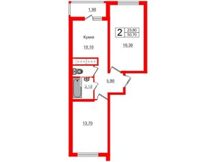 2-комн. кв. 50.7 м² 17/20 этаж