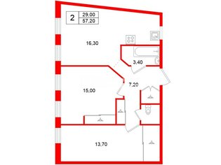 2-комн. кв. 57.2 м² 5/6 этаж