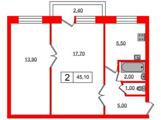 2-комн. кв. 45.1 м² 4/5 этаж