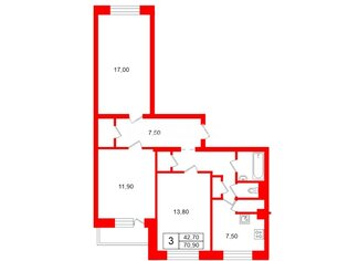 3-комн. кв. 70.9 м² 5/9 этаж