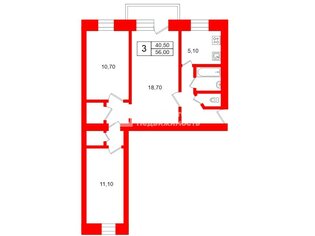 3-комн. кв. 56 м² 5/5 этаж