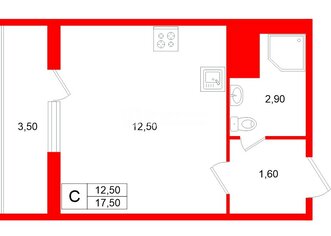  Студия 17.5 кв.м.