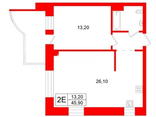 1-комн. кв. 45.9 м² 13/16 этаж