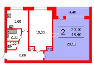 Комната 20.01 м² в 2-комн. кв. 1/5 этаж