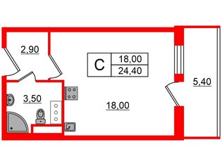 Студия 24.4 м² 2/12 этаж