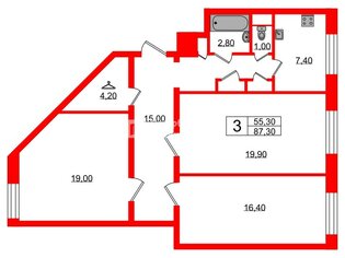 3-комн. кв. 87.3 м² 4/10 этаж