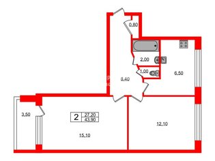 2-комн. кв. 43.9 м² 2/9 этаж