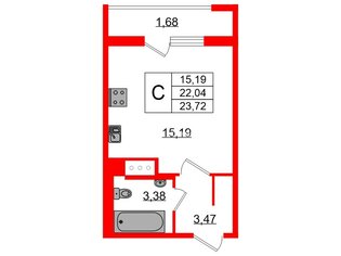 Студия 22.6 м² 4/22 этаж