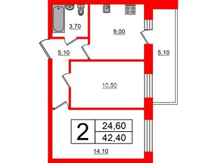 2-комн. кв. 42.4 м² 2/15 этаж