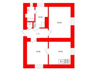 3-комн. кв. 65.1 м² 3/3 этаж