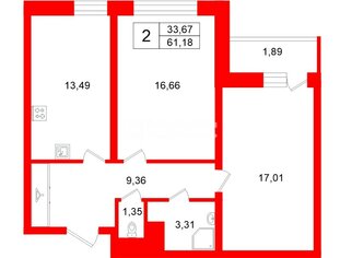 2-комн. кв. 61.18 м² 9/24 этаж