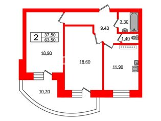  Квартира 63.5 кв.м. у метро Звёздная