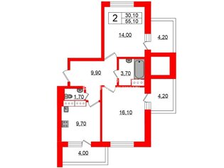 2-комн. кв. 55.1 м² 17/19 этаж