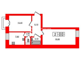 2-комн. кв. 52 м² 3/5 этаж