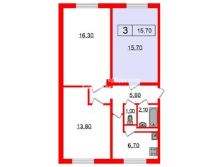 Комната 15.7 м² в 3-комн. кв. 5/5 этаж