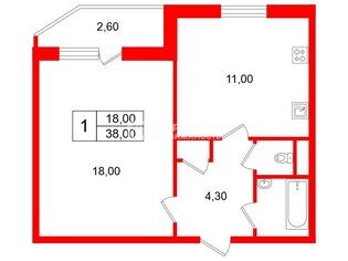 1-комн. кв. 38 м² 7/15 этаж