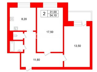 2-комн. кв. 54.1 м² 3/9 этаж