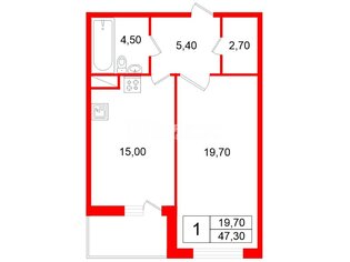 1-комн. кв. 47.3 м² 15/18 этаж