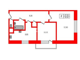 2-комн. кв. 50.4 м² 7/9 этаж