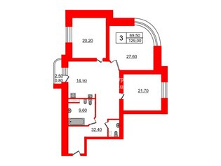 3-комн. кв. 129 м² 12/17 этаж