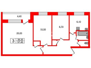 3-комн. кв. 54.7 м² 5/5 этаж