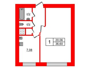 1-комн. кв. 36.6 м² 1/14 этаж