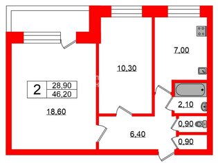 2-комн. кв. 46.2 м² 10/10 этаж