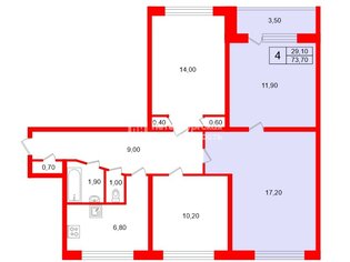 Комната 29.1 м² в 4-комн. кв. 5/9 этаж