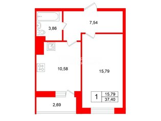 1-комн. кв. 37.4 м² 6/8 этаж