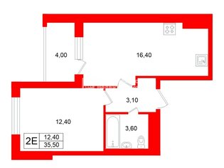  Квартира 35.5 кв.м. у метро Проспект Ветеранов
