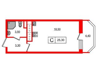 Студия 25.3 м² 14/25 этаж