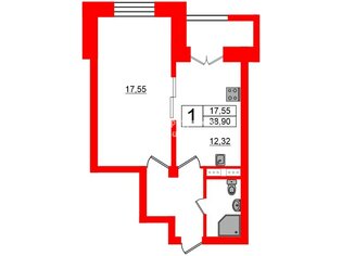 1-комн. кв. 38.9 м² 3/12 этаж