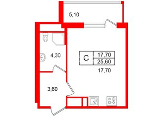 Студия 25.6 м² 9/12 этаж