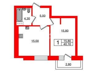 1-комн. кв. 40.1 м² 9/14 этаж