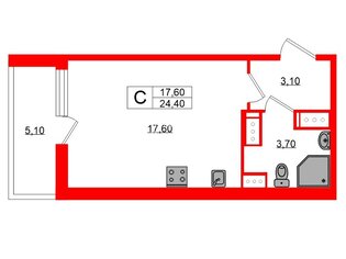 Студия 24.4 м² 10/21 этаж