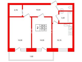 2-комн. кв. 56.1 м² 3/14 этаж