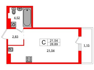 Студия 28.89 м² 9/12 этаж