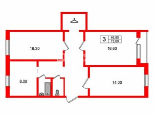 3-комн. кв. 73 м² 5/5 этаж