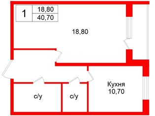 1-комн. кв. 40.7 м² 1/10 этаж