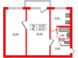 2-комн. кв. 46 м² 2/5 этаж